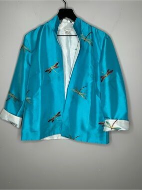 Grace Chuang New York Dragonfly Embroidered Satin Jacket Size L